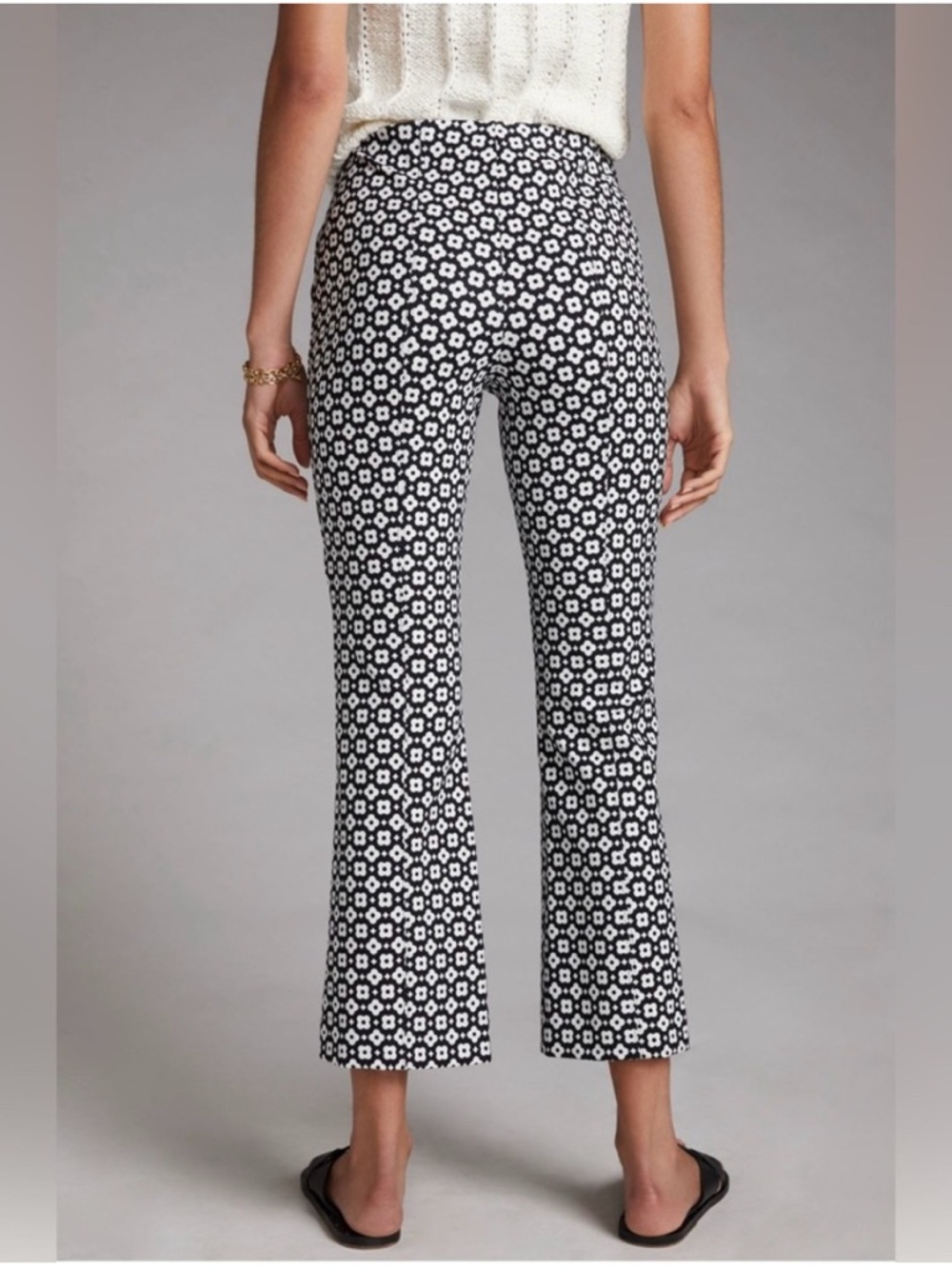 Anthropologie Maeve Kick Flare Pants Black White Floral Size S - Picture 3 of 6